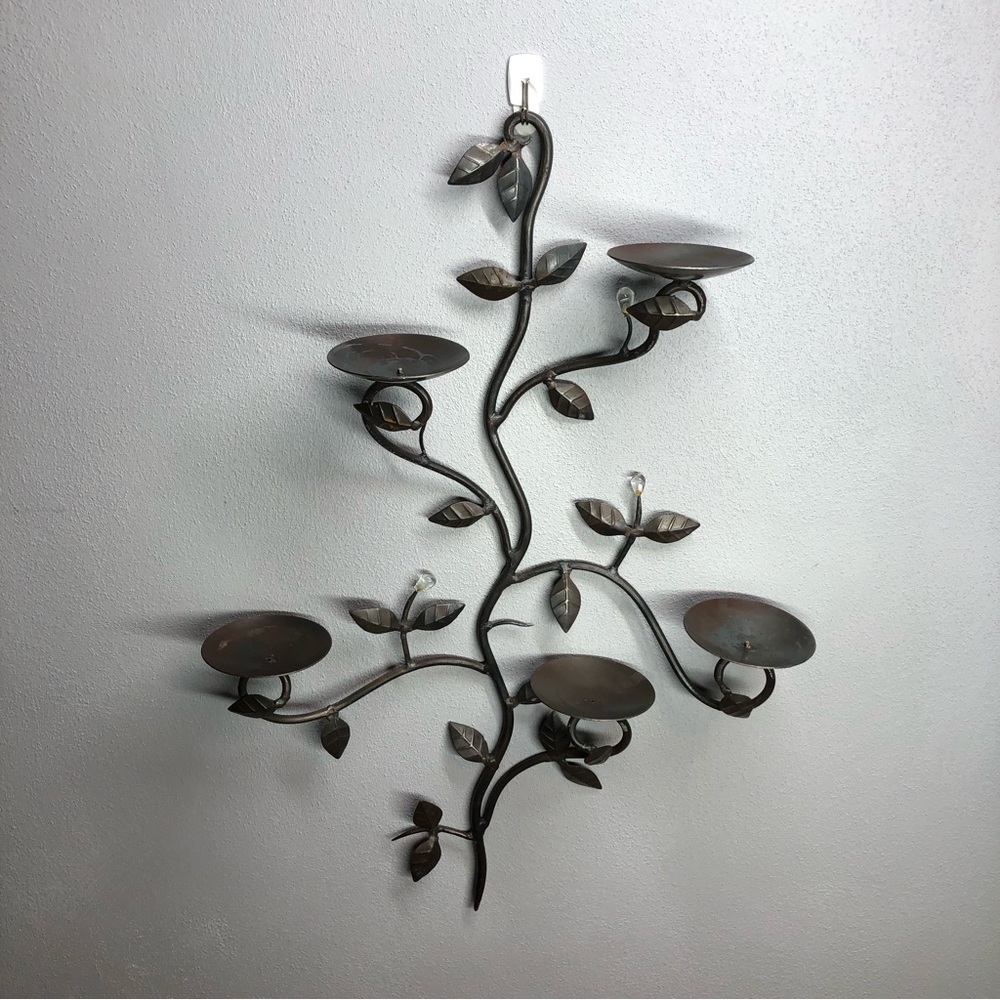 Leaf Wrought Iron Candleholder Wall Sconce